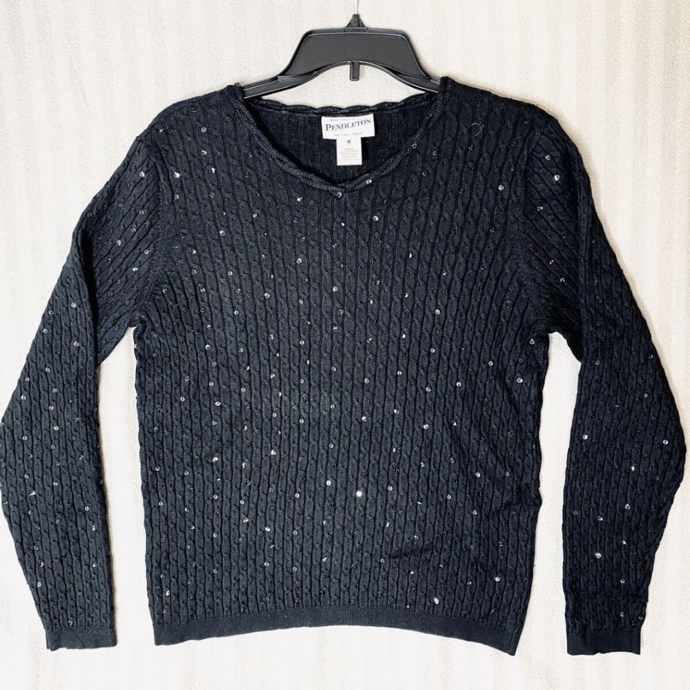 Pendleton Sweater Women's Size S Pullover Sequin Cable Knit Silk Cashmere Blend